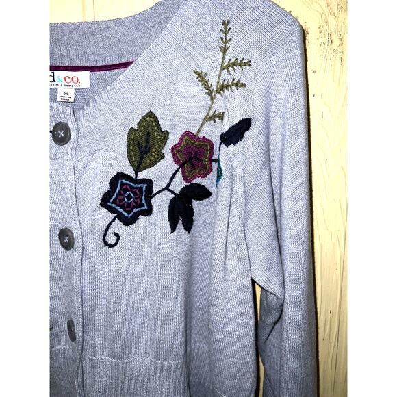 Denim & Co. Cardigan Sweater Womens 2X Button Jacket Embroidery Grandmacore NEW - Picture 6 of 12